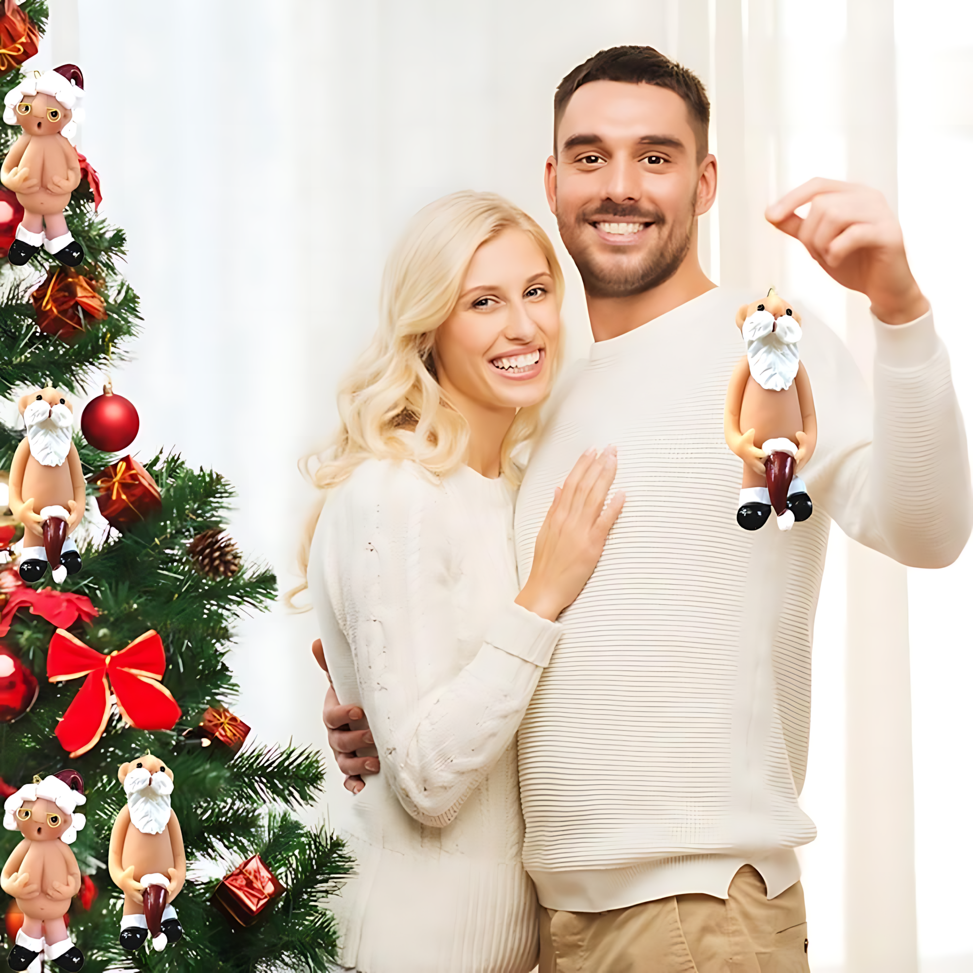 Creative Naughty Santa Christmas Decorations – 5CM & 8CM Funny Resin Santa Tree Ornaments, Cute Xmas Hanging Decor Gifts