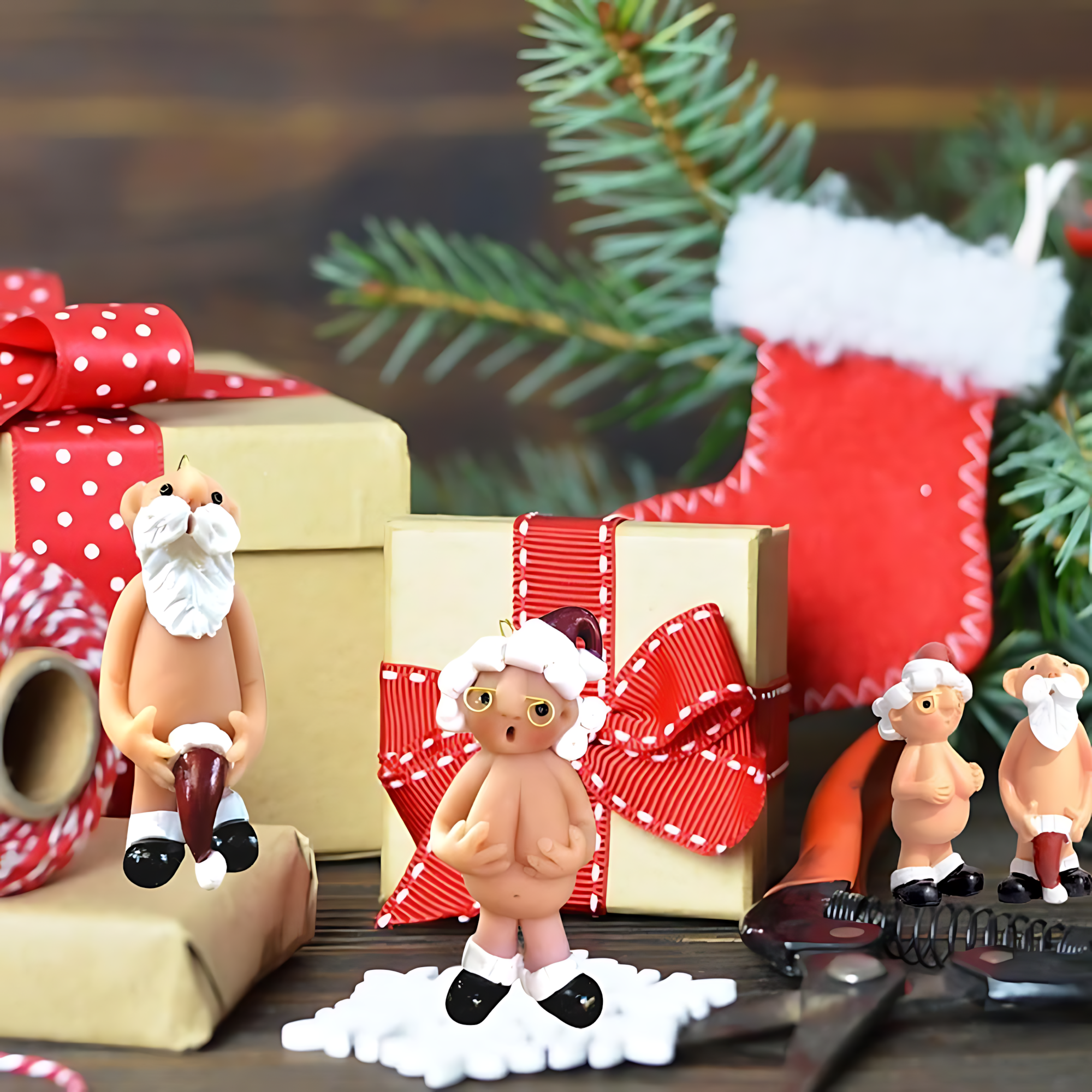 Creative Naughty Santa Christmas Decorations – 5CM & 8CM Funny Resin Santa Tree Ornaments, Cute Xmas Hanging Decor Gifts