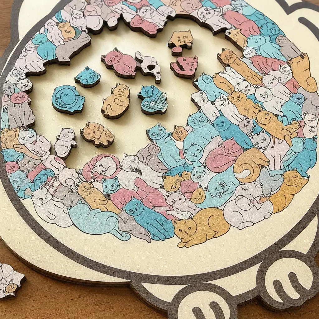 🎁Christmas Sale up to 53% OFF🎅|135-Piece Morandi-Colored Cat Shaped Wooden Jigsaw Puzzle