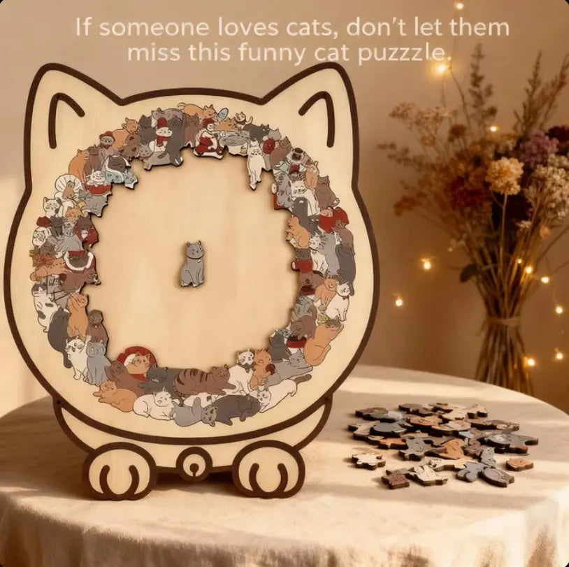 🎁Christmas Sale up to 53% OFF🎅|135-Piece Morandi-Colored Cat Shaped Wooden Jigsaw Puzzle
