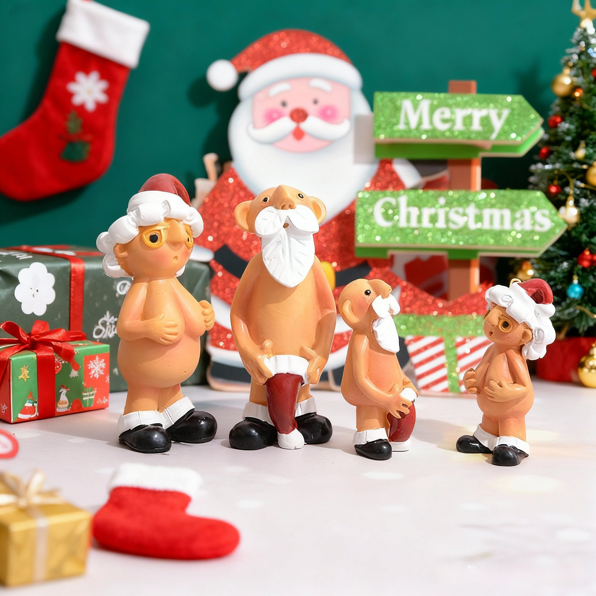 Creative Naughty Santa Christmas Decorations – 5CM & 8CM Funny Resin Santa Tree Ornaments, Cute Xmas Hanging Decor Gifts