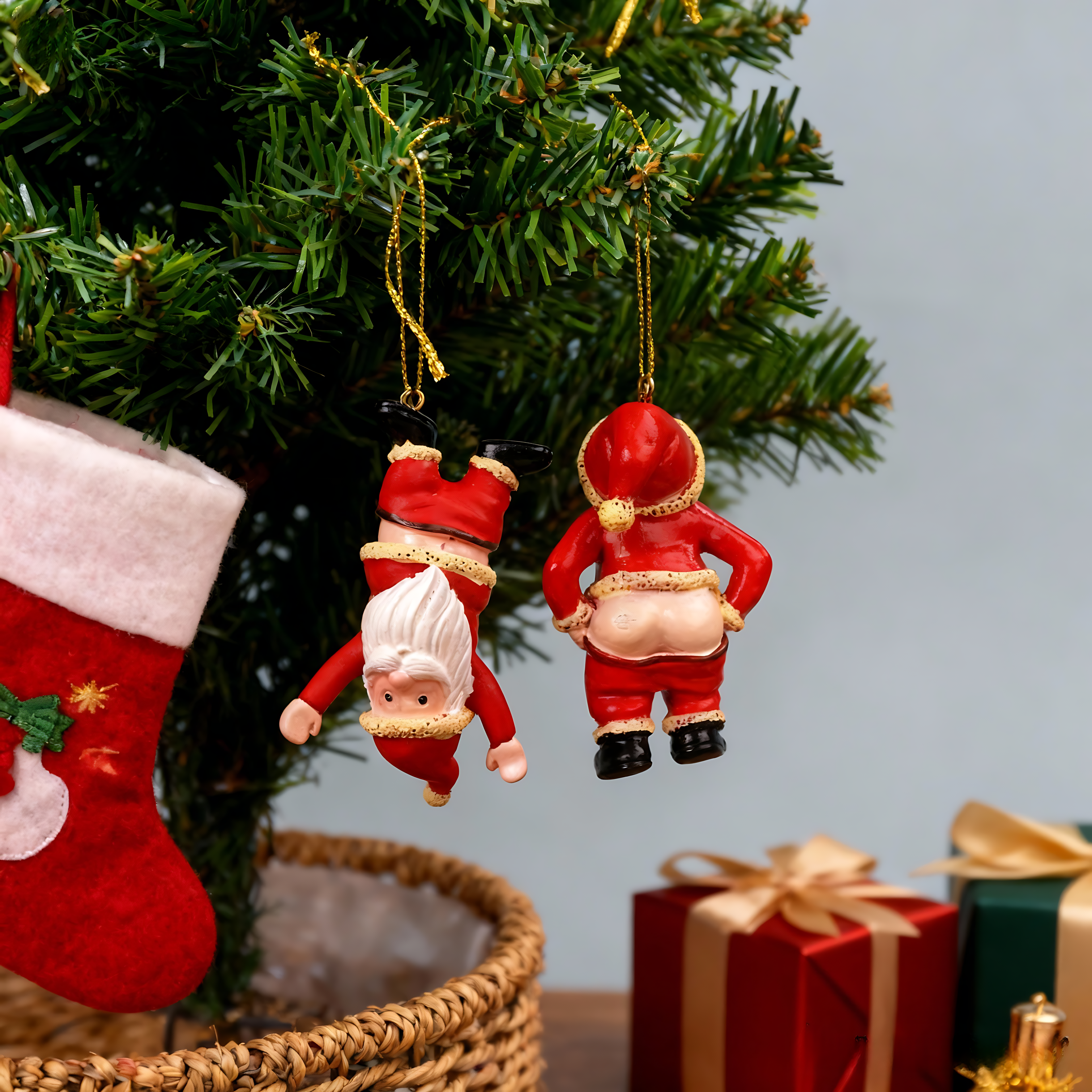 Creative Naughty Santa Ornament – Resin Santa Figurine for Christmas Decorations & Christmas Tree Décor That Adds Humor to Your Holiday