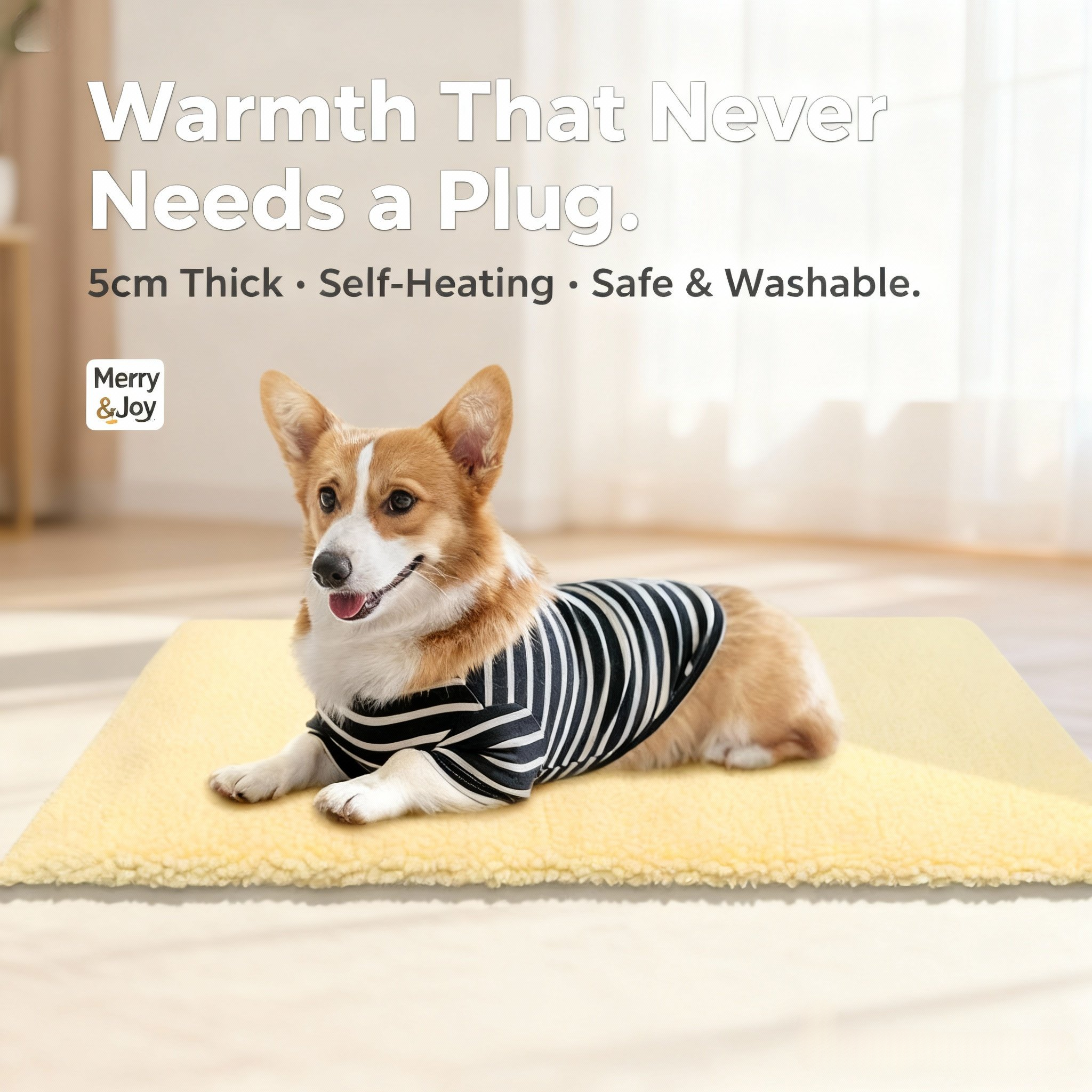 Merry & Joy Self-Heating Pet Mat — 2 cm Thick Lamb Fleece Bed for Dogs & Cats(19x24inch)