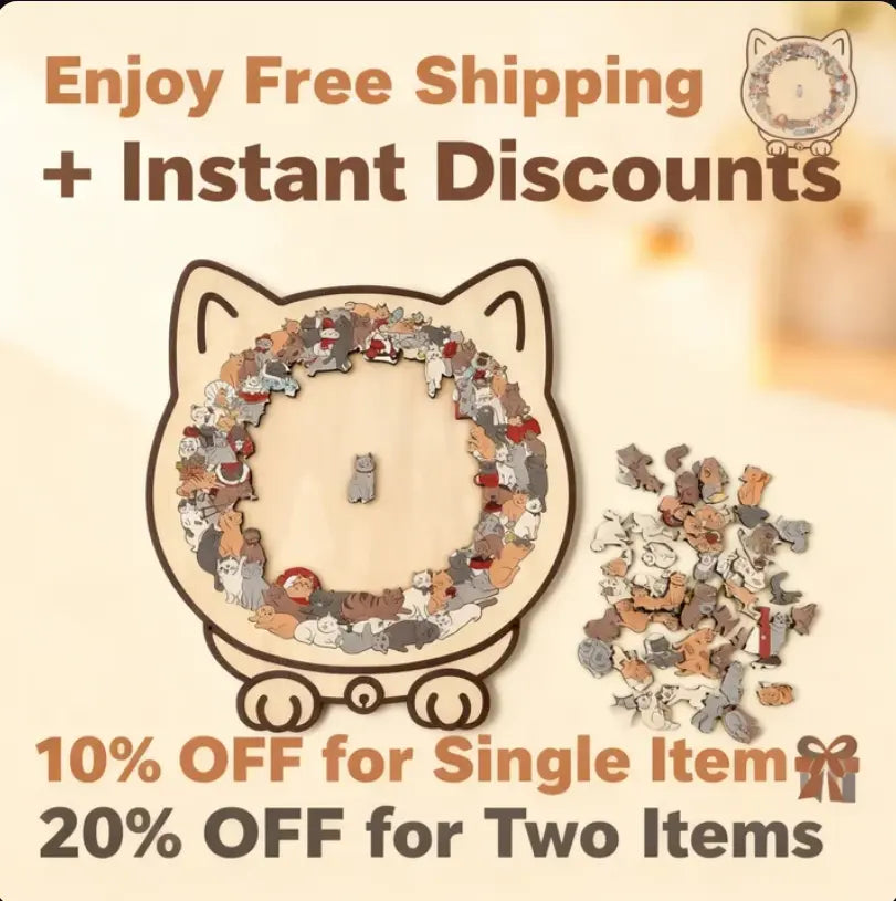 🎁Christmas Sale up to 53% OFF🎅|135-Piece Morandi-Colored Cat Shaped Wooden Jigsaw Puzzle