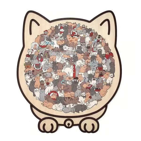 🎁Christmas Sale up to 53% OFF🎅|135-Piece Morandi-Colored Cat Shaped Wooden Jigsaw Puzzle