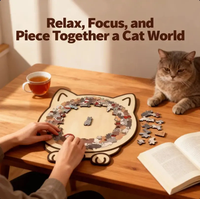 🎁Christmas Sale up to 53% OFF🎅|135-Piece Morandi-Colored Cat Shaped Wooden Jigsaw Puzzle